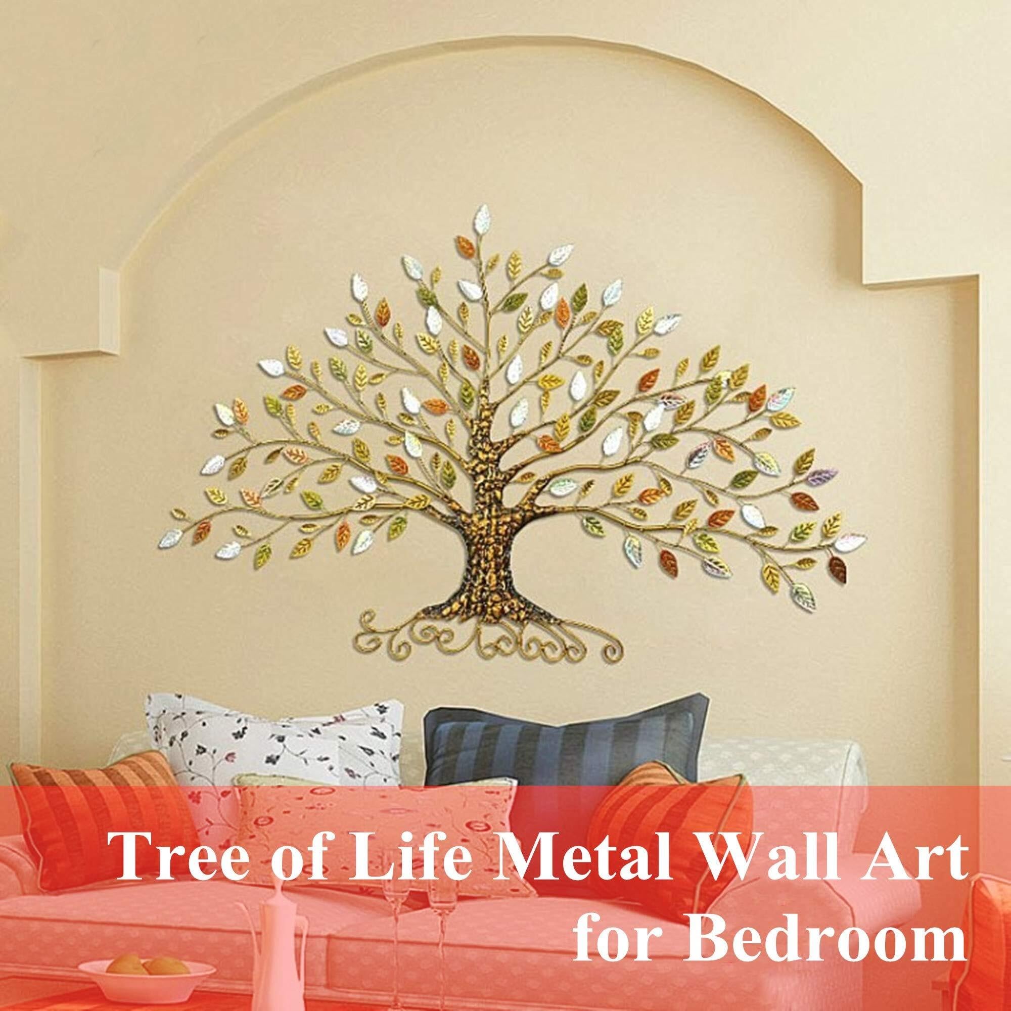 Sculture da parete, Decorazione da parete in metallo con albero fortunato - Decorazione da parete con foglie 3D for soggiorno - Decorazione da parete di lusso leggera