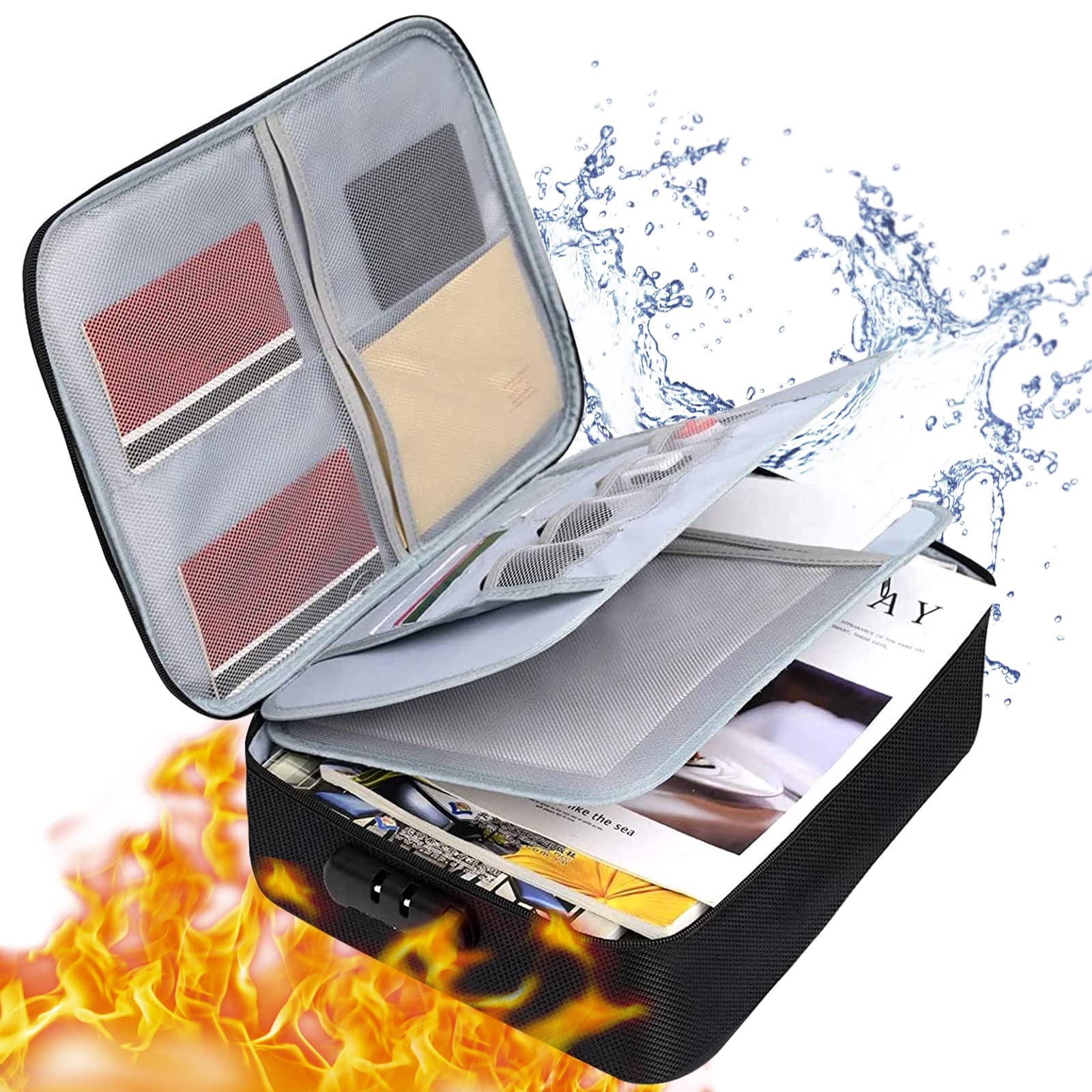 Fireproof Document Bag with Lock - Safe Box Fireproof Waterproof,Fireproof Safe Document Organizer for Travel, Fireproof File Storage Bag with Lock 28 * 37 * 10cm