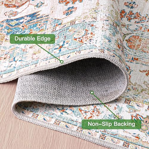 Miniatura 2 de i-VTIES Alfombra lavable a máquina de 8 x 10 pies con alfombra vintage antideslizante para sala de estar, alfombra de pelo bajo con estampado floral