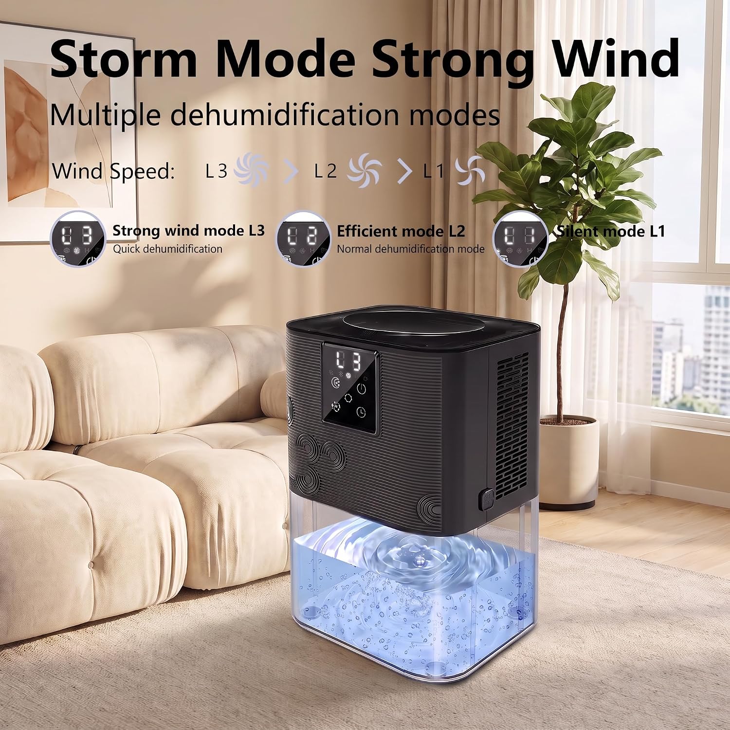 MTOX Dual-Core 105OZ Dehumidifier for Home 1000 Sq.Ft - 1100ml/Day, 28dB Quiet, 7-Color LED Light, Auto Shut-Off & Defrost, Digital Display, Bathroom Bedroom Basement RV(Transparent Black)
