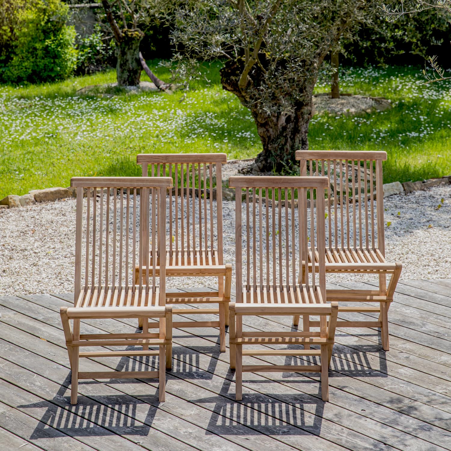 Happy Garden Lot de 4 chaises de Jardin Pliantes en Teck Lombok