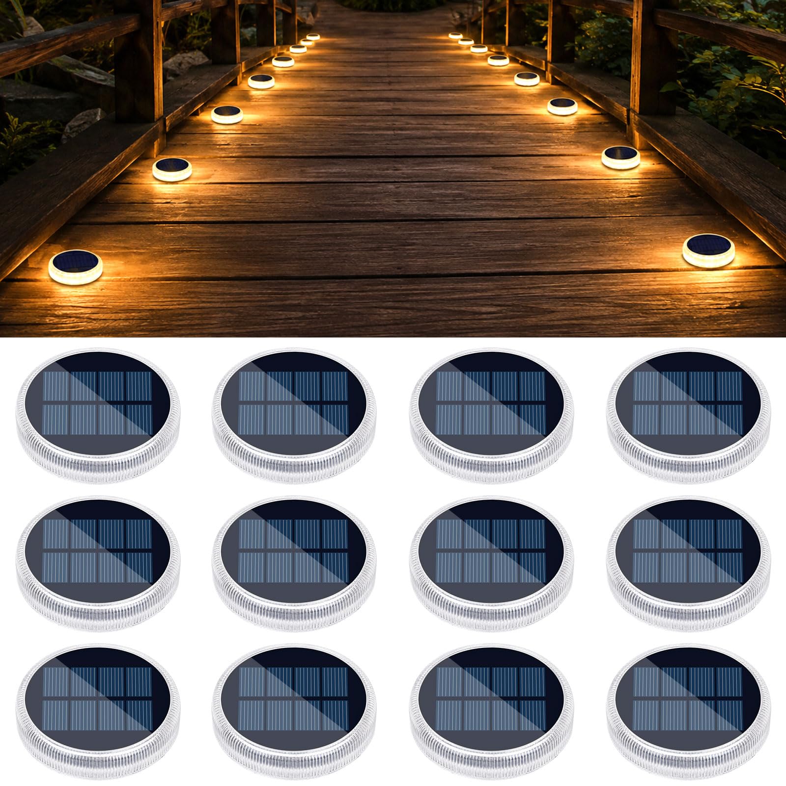 Lacasa Solar Bodenleuchten Aussen, 12 Stück Solarleuchten für Außen Warmweiß 2700K, 50LM Solarlampen 24 LED Wegeleuchten IP68 Wasserdicht Auto ON/OFF Solar Gartenleuchten für Garten Rasen Terrasse Hof