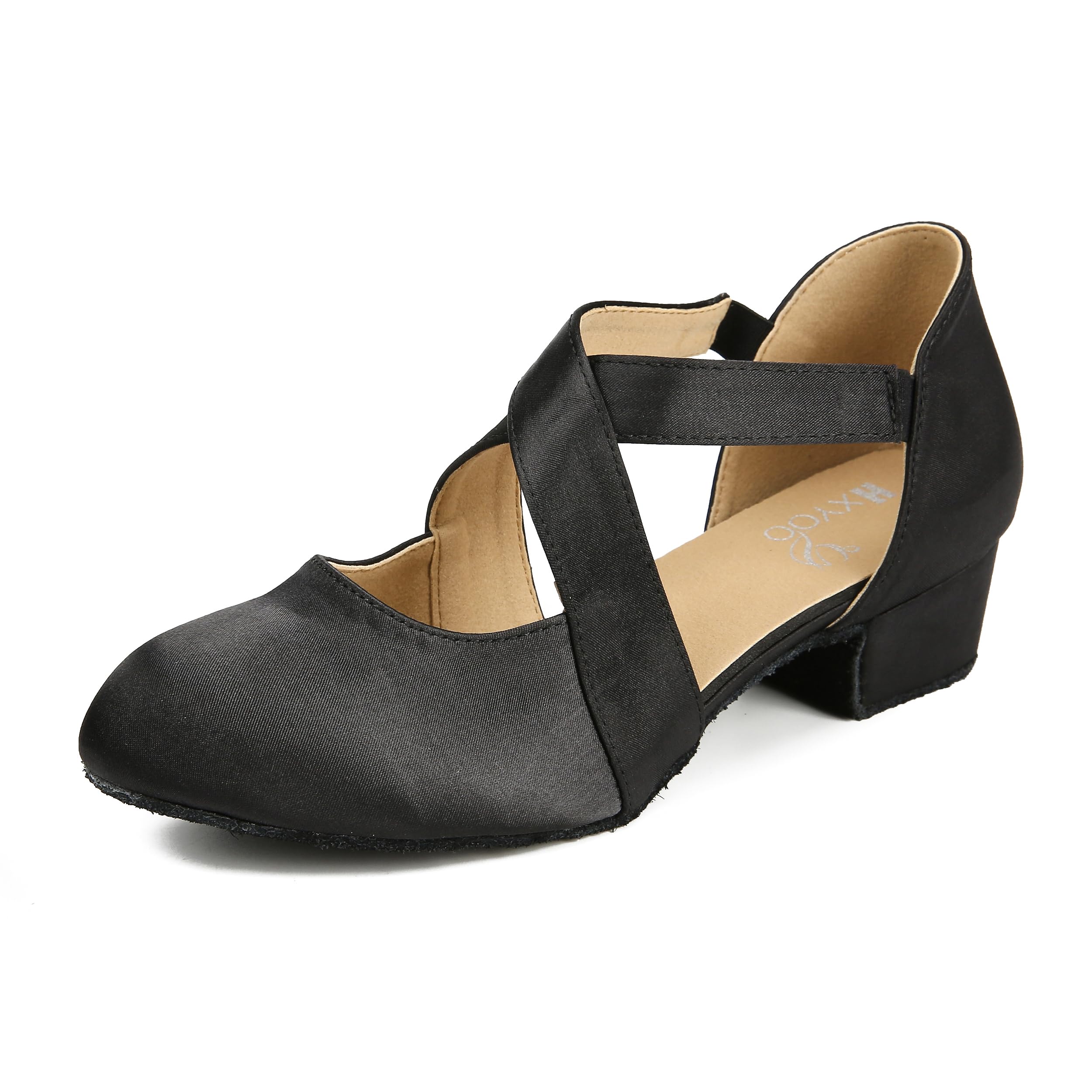 Ballroom Dance Shoes Salsa Latin Dancing Shoes Women for Social Beginner Closed Toe 1 1/2 inches Heels S14(Black,8.5)