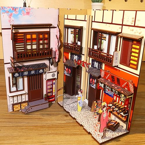 Miniatura 7 de Spilay Kit de montaje de rincón de libros en miniatura para casa de muñecas rompecabezas de madera 3D con luz de sensor kit de creatividad de