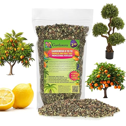 Fertilizante prémium 8-10-10 para palmeras, plantas cítricas y otras plantas tropicales de Gardenera - Aumenta la biomasa y mejora el color de las