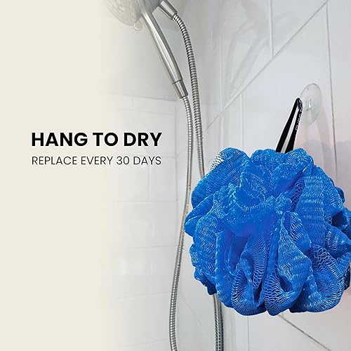 Blue Bath Sponge 3-Pack - Exfoliating Loofah with Suction Cup(Blue)