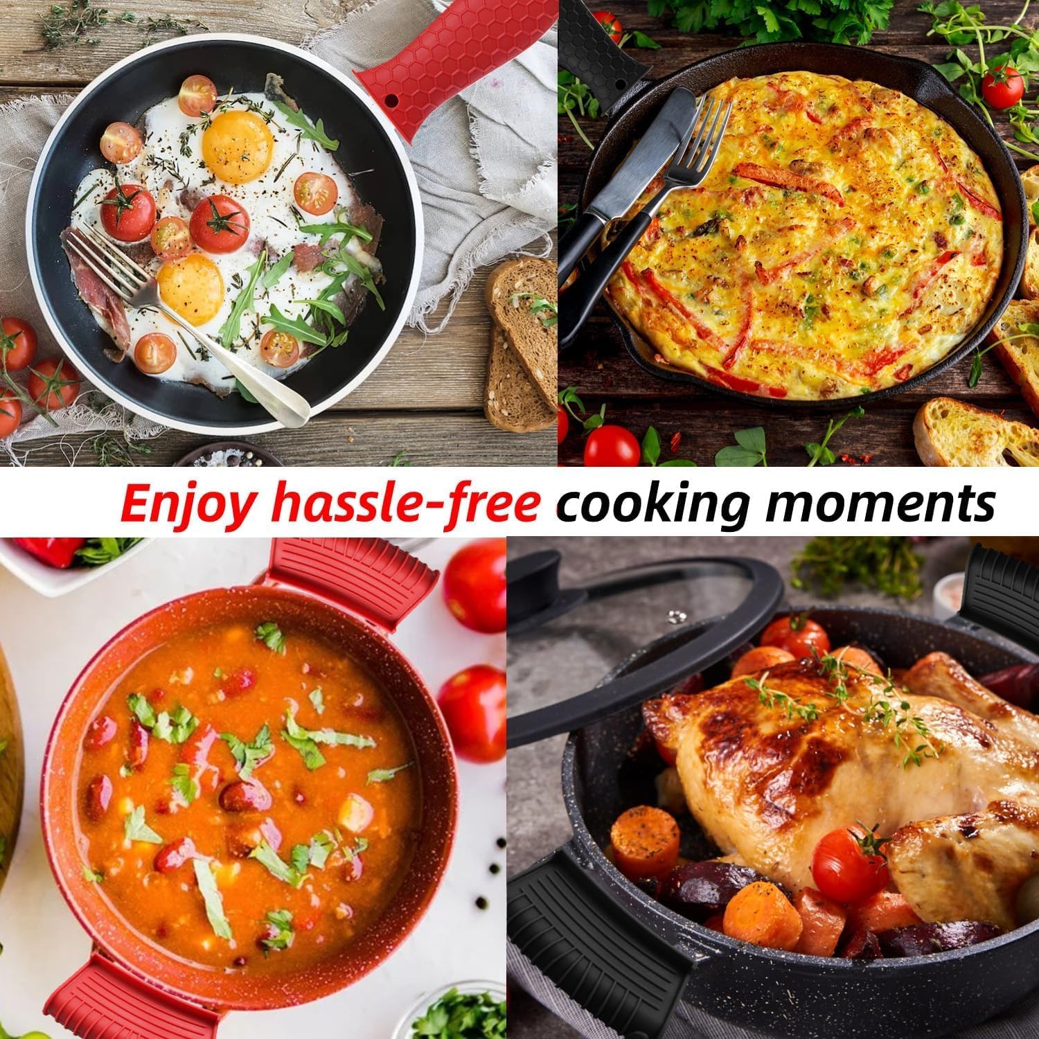 4 PCS Silicone Hot Handle Holder Cover Cast Iron Handle Cover Silicone Pot Holders Heat Resistant Assist Pan Handle Sleeve Non-Slip Pot Handle Covers for Cast Iron Skillet Metal Pan(Black)