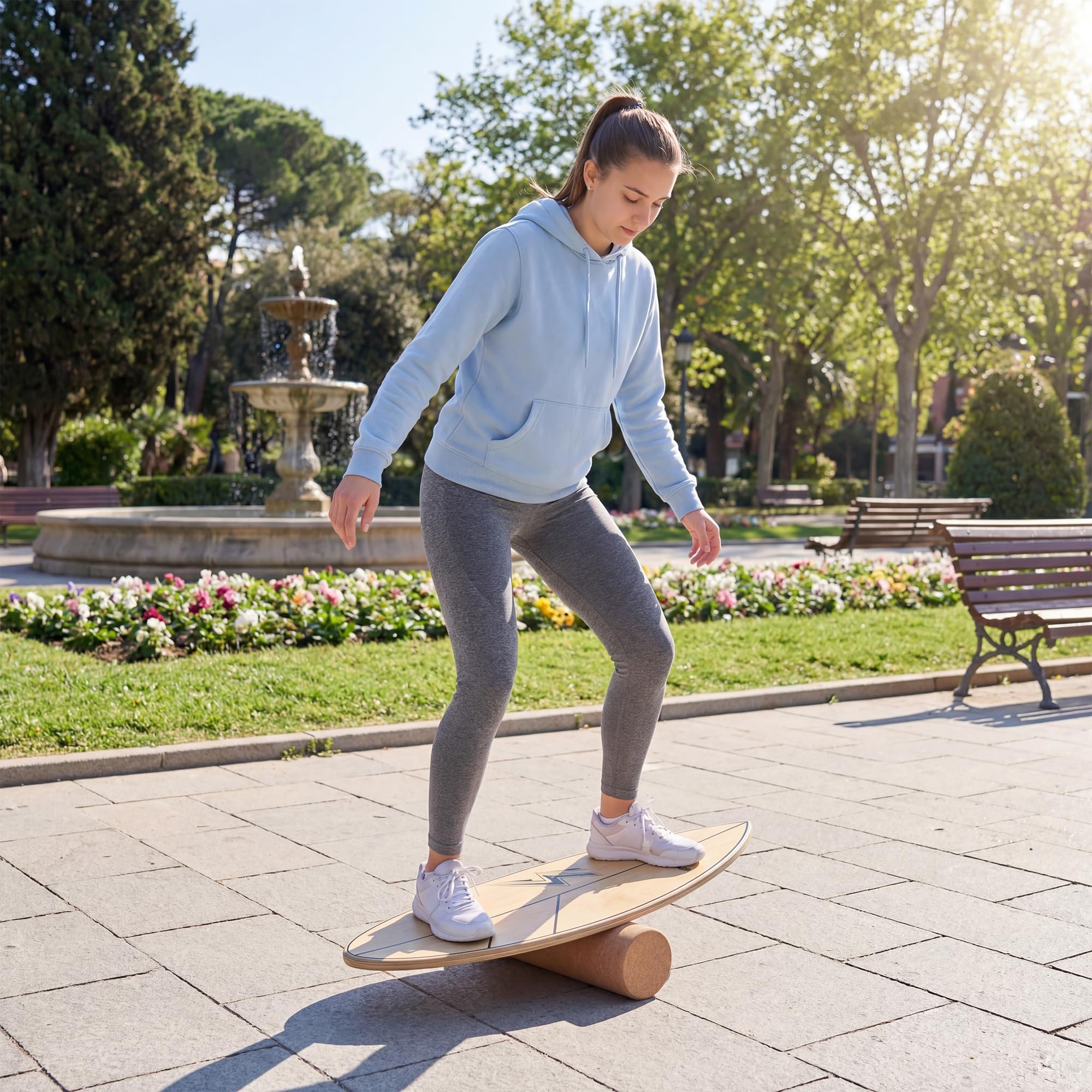 KOMFOTTEU Balance-Board aus Holz, Balance-Board in Blattform mit Korkrolle, Trainingsbrett für Kinder und Erwachsene, Spaß und Training, Belastbarkeit 100 kg