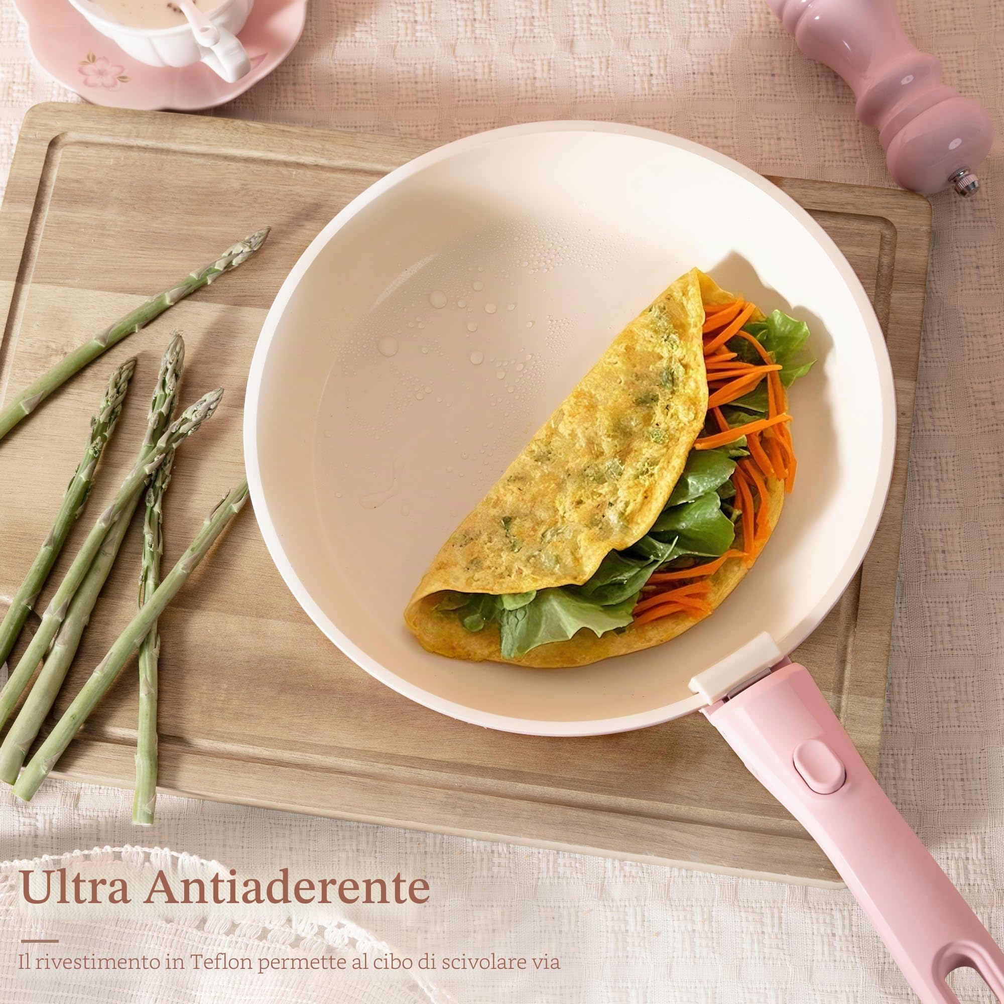 Astercook Set da 21 pentole e padelle antiaderenti, set di pentole in ceramica con manico staccabile, set da cucina per camper con manici rimovibili, adatto al forno, pronto per induzione, set
