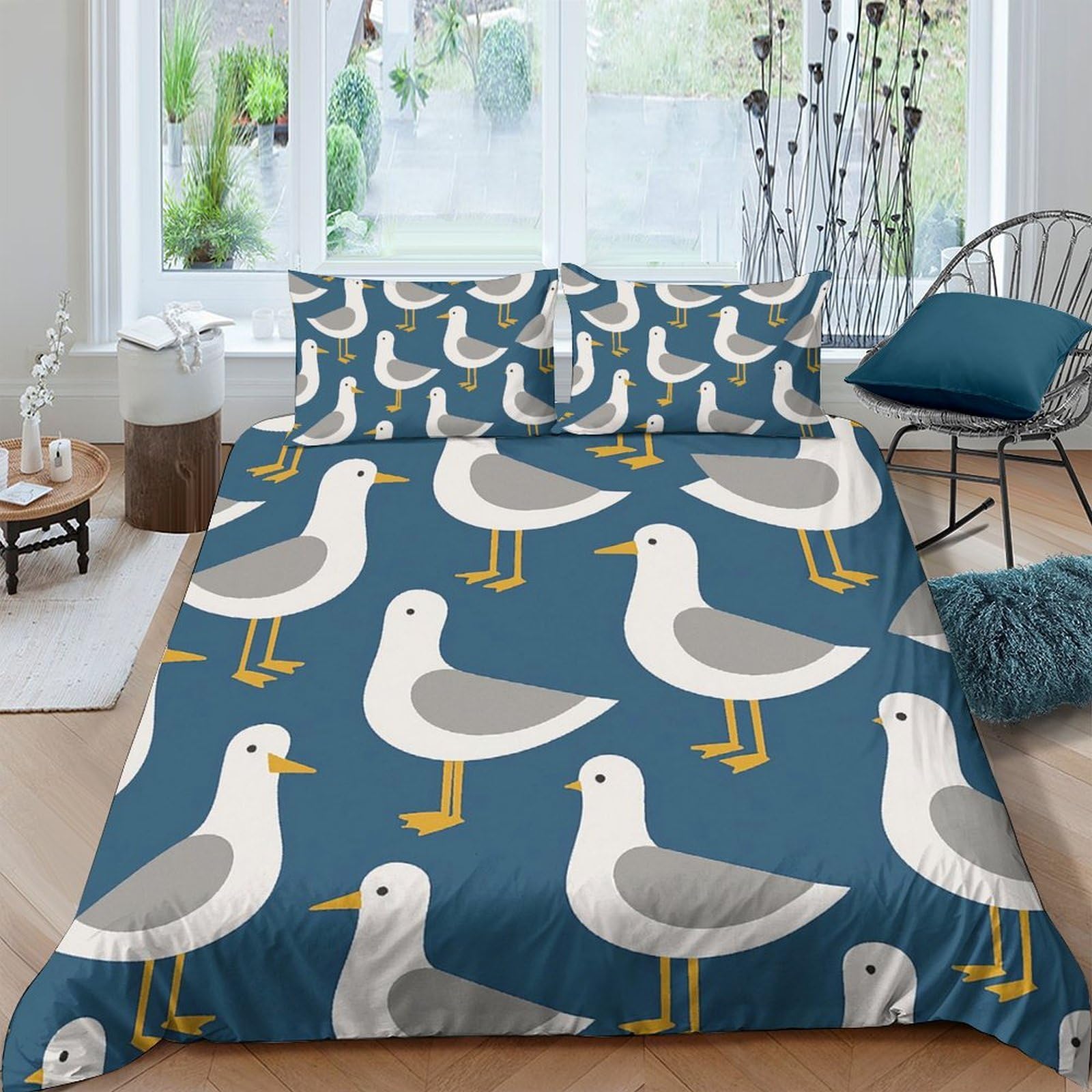 Ctjqhvkz Style-1 3D Printed Seagull Blue Fitted Sheet Microfiber Soft Breathable Coastal Bird Mattress Cover For Bedroom Dorm Decor Single（135X200cm）
