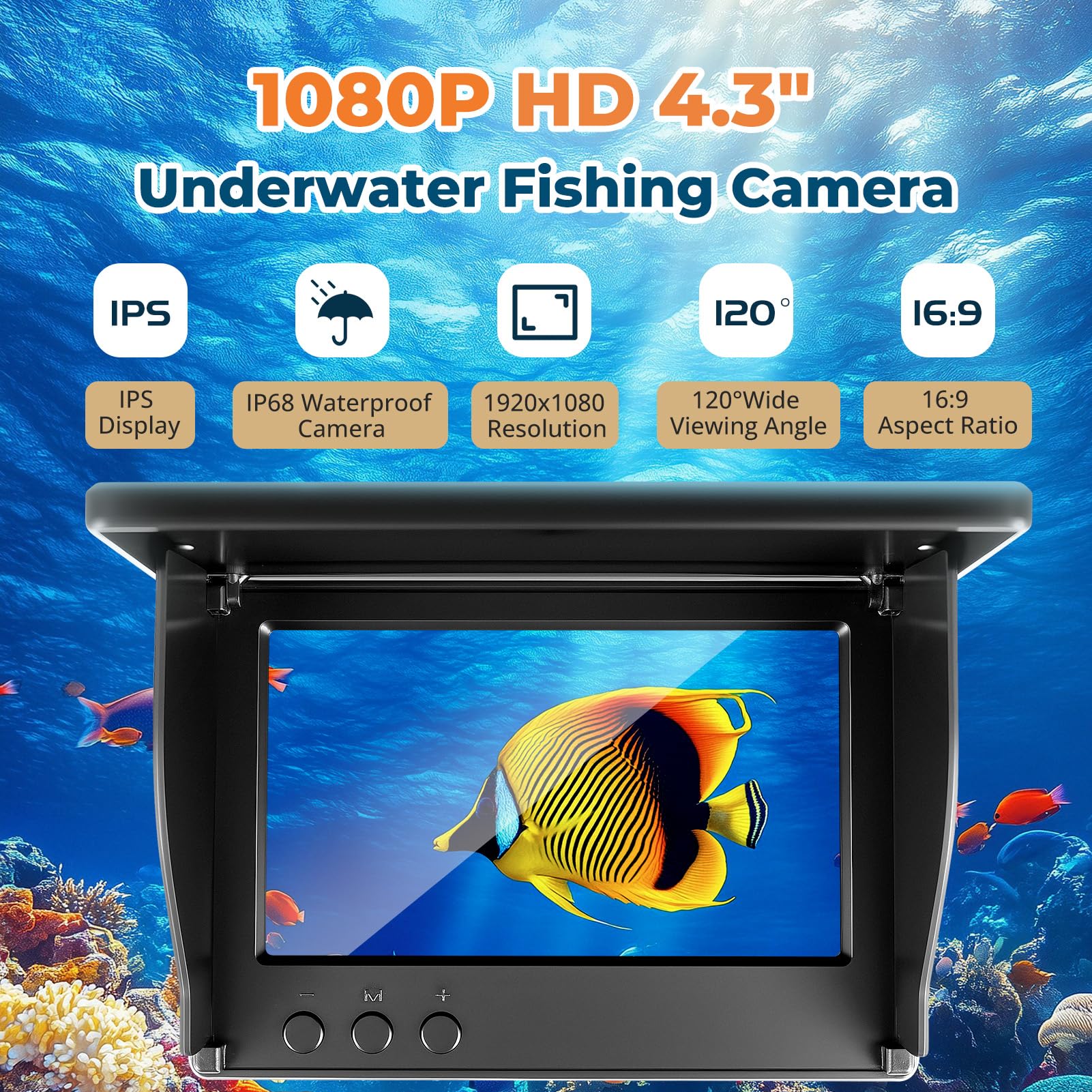 4.3'' IPS Display Fischfinder Unterwasserkamera für Angeln mit 30m Kabel, IR-Nachtsicht & Weitwinkel, Unterwasser Kamera Wasserdichtem IP68 Tragbare Angelkamera für Eisfischen, See, Fluss, Meer, Boot