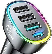 USB C Car Charger, 4 Ports 45W [ PD 30W&QC3.0] Super Fast Mini Car Charger Adapter, USB Car Charger Compatible with iPhone 16/15/Samsung S24, Cigarette Lighter USB Charger for Family Travel