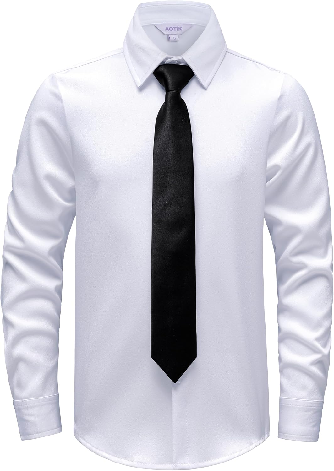 AOTIK Boys Dress Shirt and Tie Set Long Sleeve Stretch Button Down Shirts