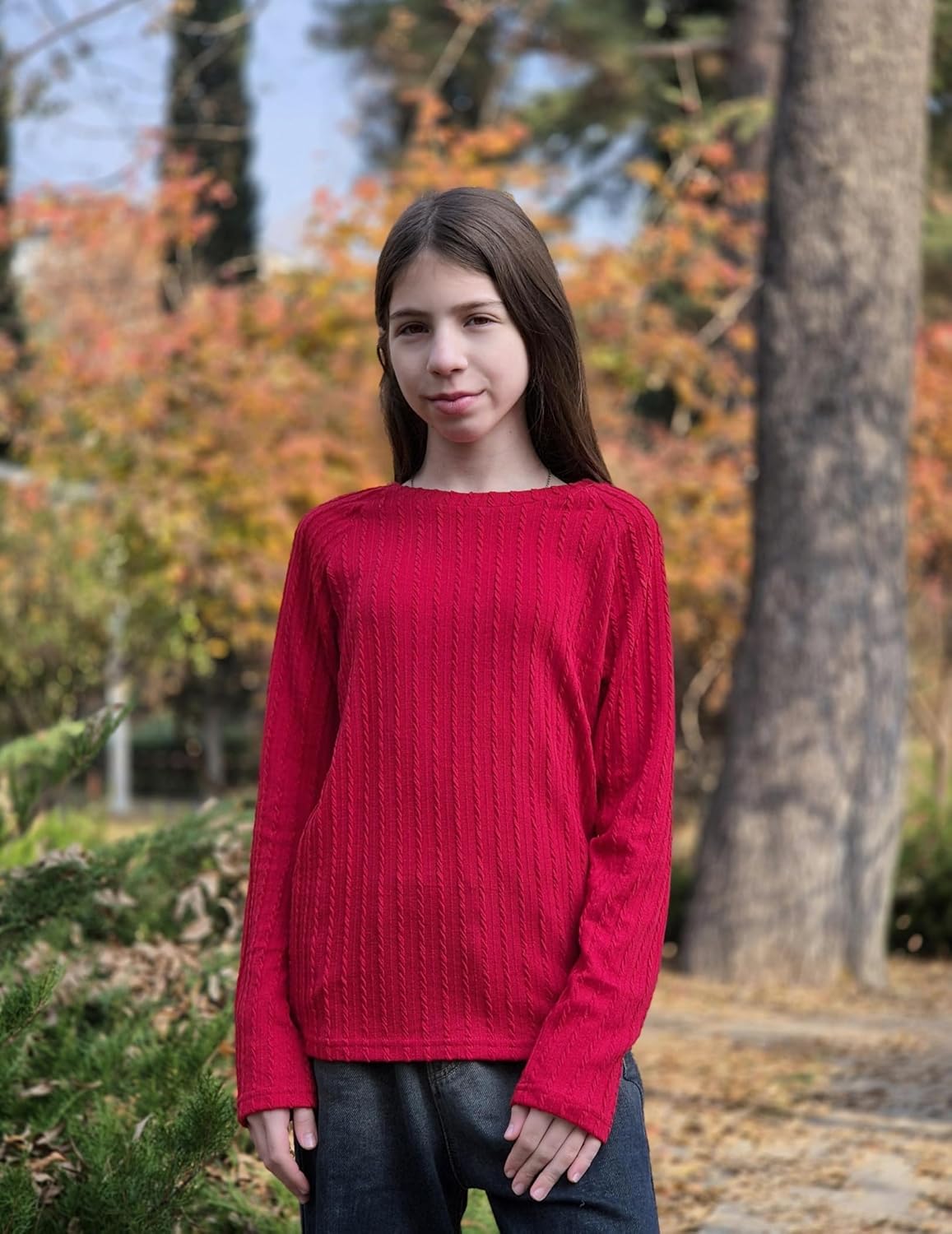 Arshiner Girls Raglan Long Sleeves Shirts Textured Knit Tops for Girls Casual Soft Kids Loose Blouse Tee - Image 2