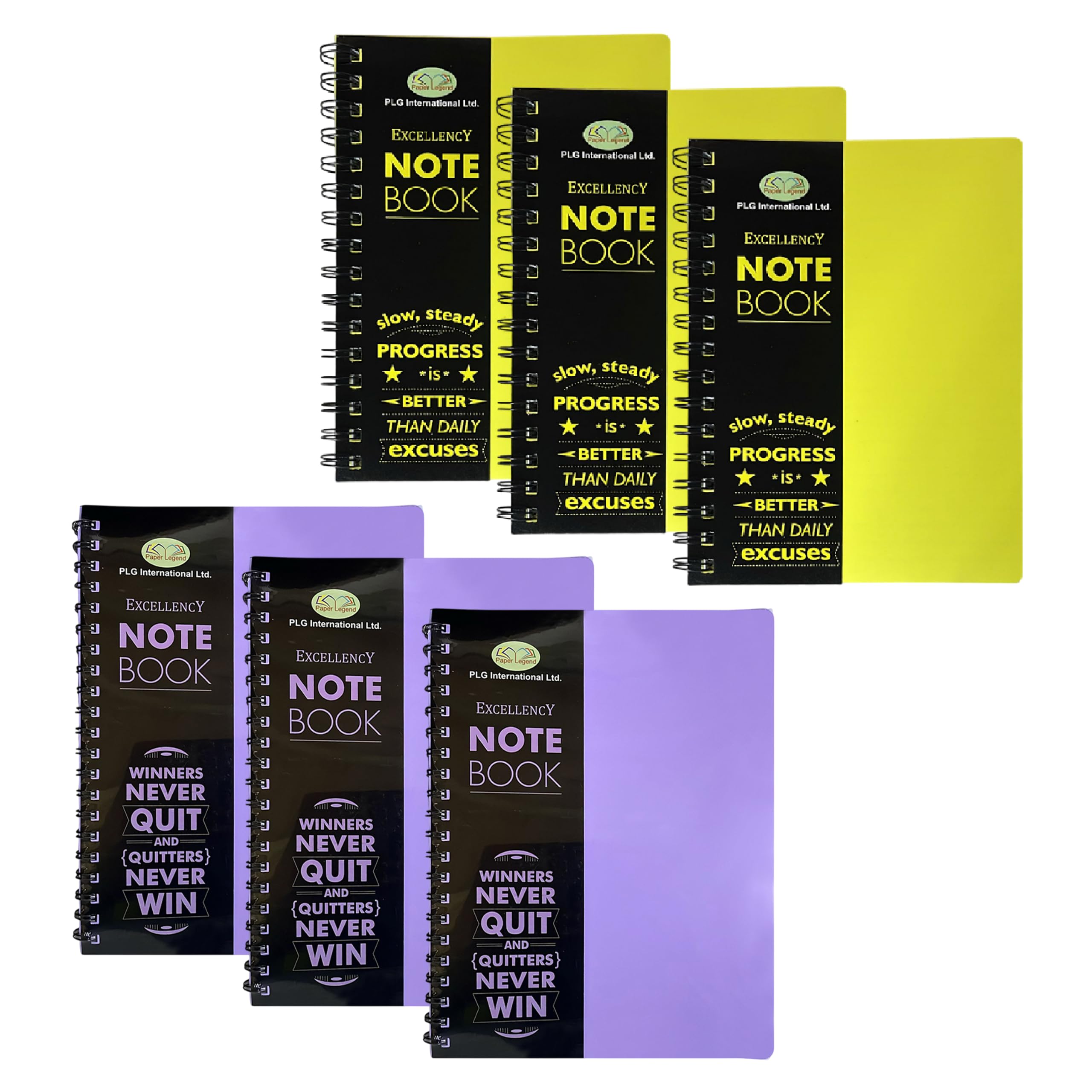 JMS Bulk Pack of 6 – A4 Notebook Spiral Bound Wirebound Lined Writing Pads, Poly Cover Ruled Exercise Books, 140 Pages & 68 GSM Notepad for School, Office, Revision & Notes - (Yellow + Purple)