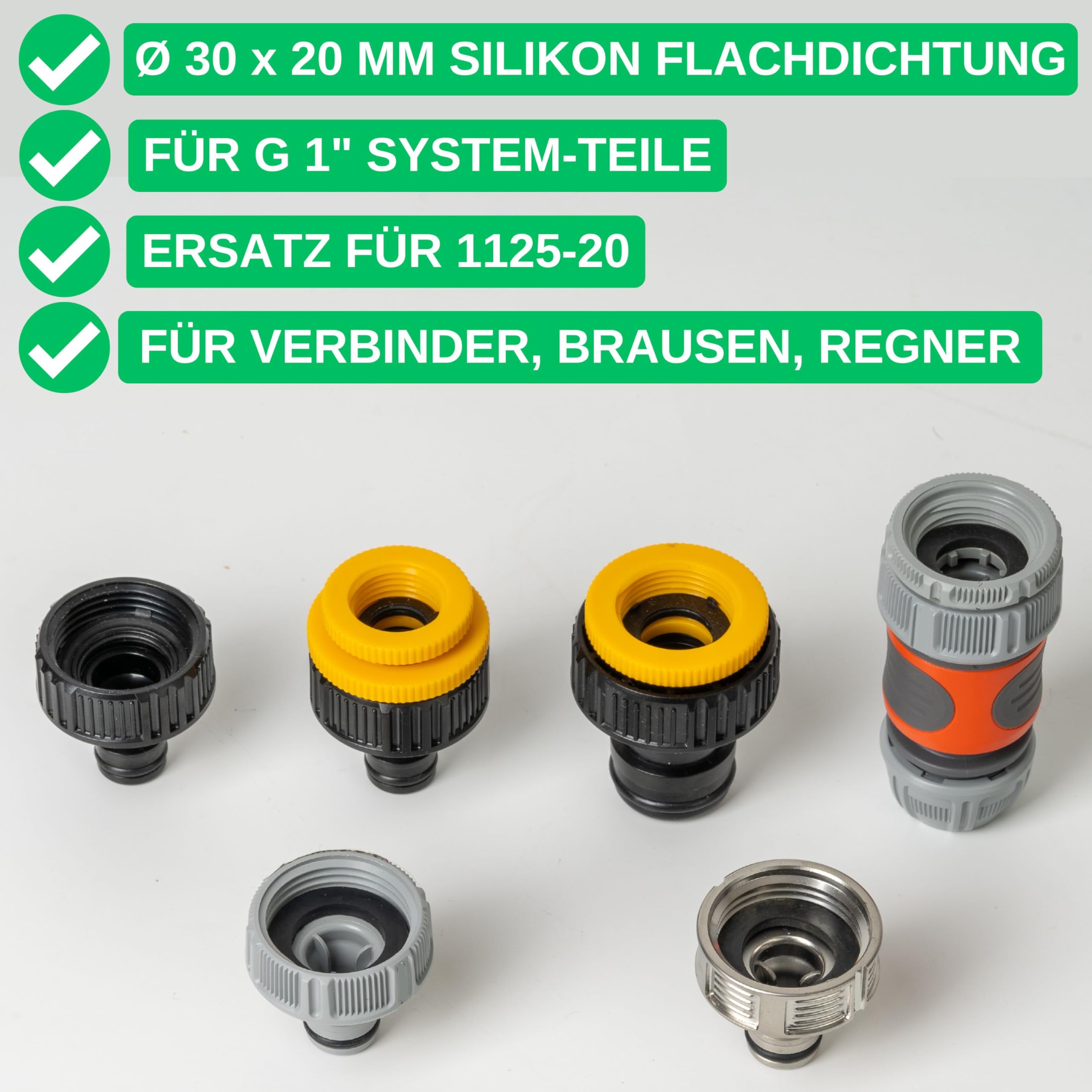 Replacement flat seals set, 12 pieces, for G 1" inch garden system parts, compatible with Gardena 33.3 mm tap connector, 2802 - Image 2