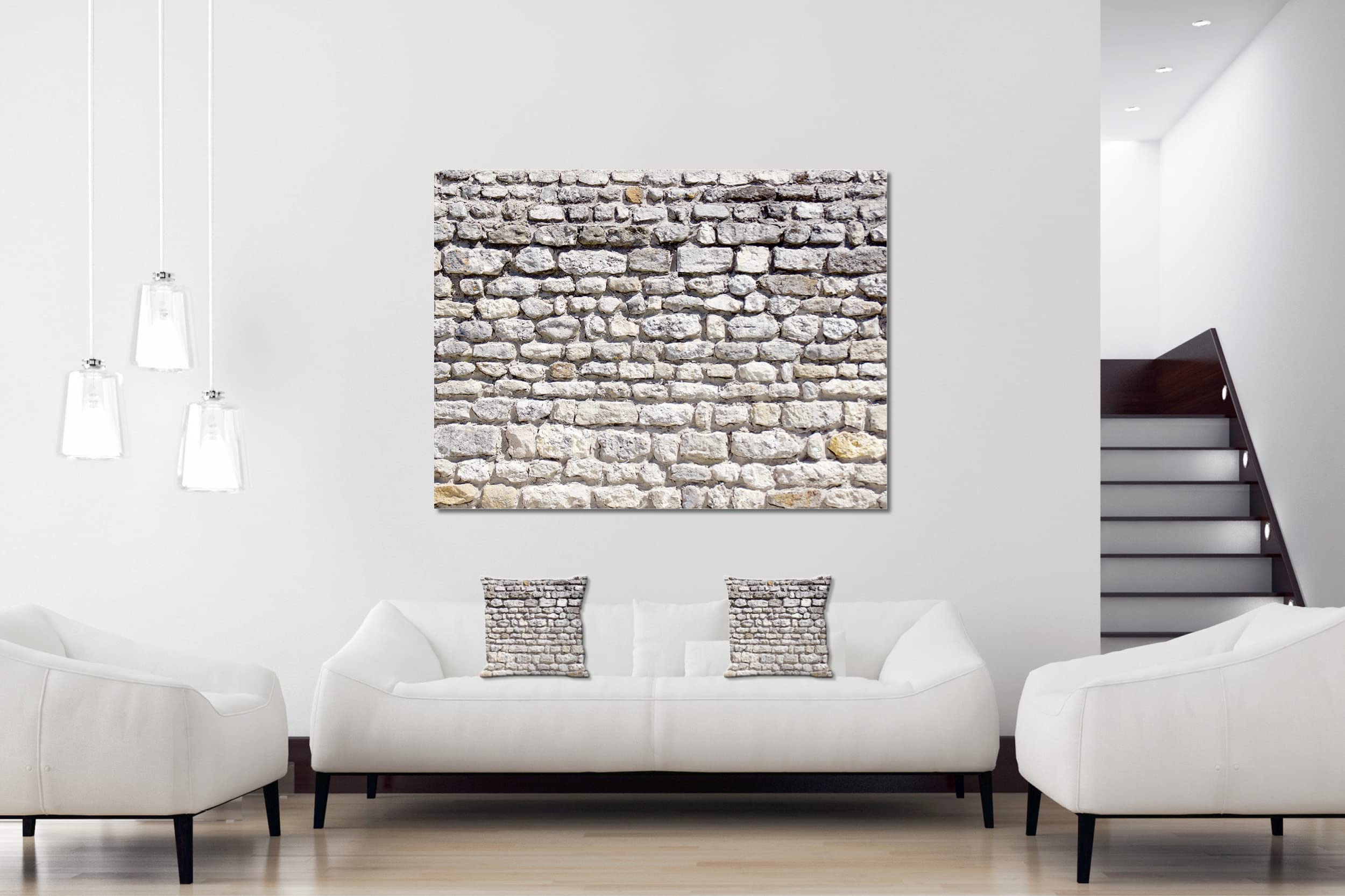 Steinwand - Foto-Kissen-Hülle Set (2 STK.) 40 x 40 cm | Kissen-Bezüge - passend zu Wandbild - Deko-Kissen - Steine Muster Struktur Haus Wand