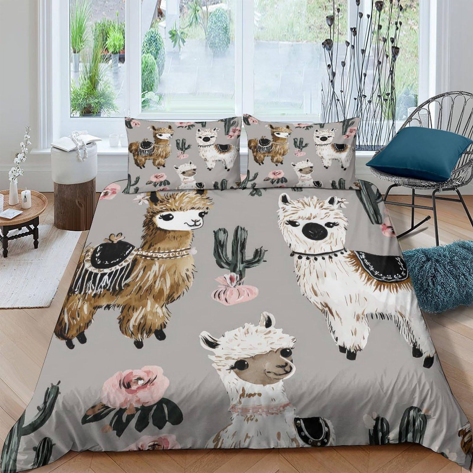 Ctjqhvkz Style-4 3D Printed Llama Cactus Fitted Sheet Microfiber Soft Breathable Alpaca Floral Mattress Cover For Bedroom Dorm Decor Single（135X200cm）