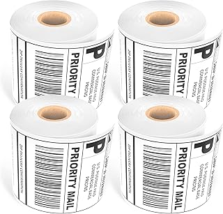 LotFancy 4x6 Thermal Labels, 4 Rolls Shipping Labels (250 Labels/Roll), 1" Core, Perforated White Mailing Postage Label Compatible with Zebra 2844 ZP-450 ZP-500 ZP-505