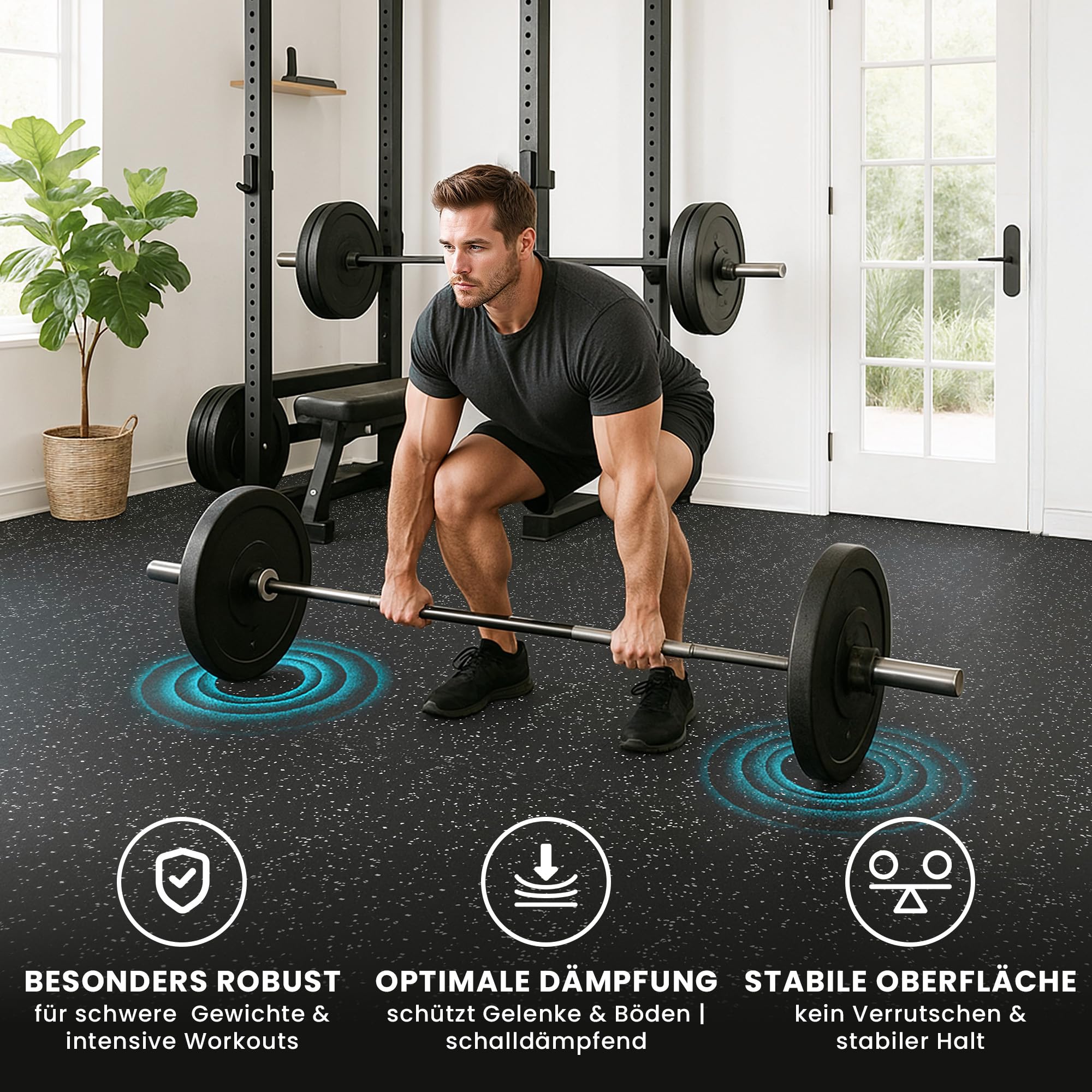 bemaxx Bodenschutzmatte Fitness – 18 Eva/Gummi-Matten im Set: Gym Fitnessgeräte Sportmatte Puzzlematte Laufbandmatte Fitnessmatte Unterlegmatte Sportgeräte Trainingsmatte Bodenmatte Gymnastikmatte