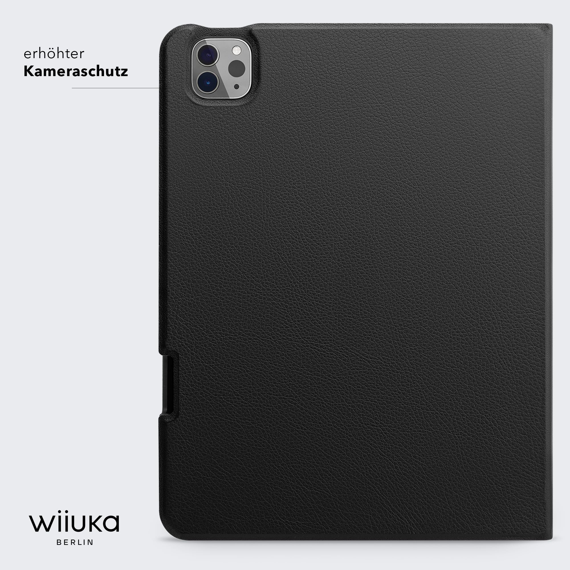WIIUKA Hülle für iPad Pro 11" (2025/2024) M5/M4, Deutsches Leder, Lederhülle extra Dünn, Premium Smart-Cover Case, Schwarz