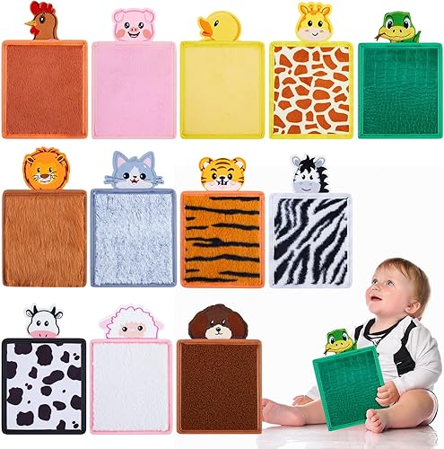 Arrowbash Paquete de 12 tapetes sensoriales de animales a granel, miniazulejos sensoriales surtidos con textura de animales, juguetes sensoriales de
