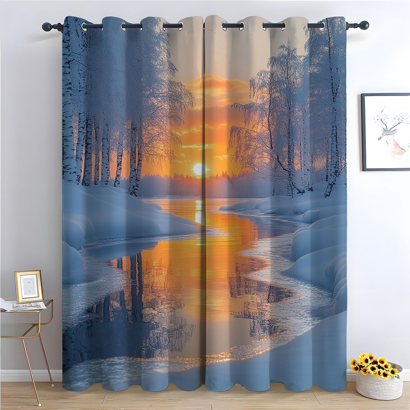 Rideaux occultants pour chambre à coucher et salon paysage d'hiver