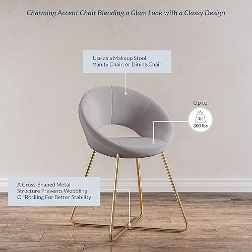 Miniatura 5 de BELLEZE Silla decorativa de terciopelo, silla de maquillaje moderna con respaldo, cómoda silla de escritorio, silla de oficina, sillas de comedor