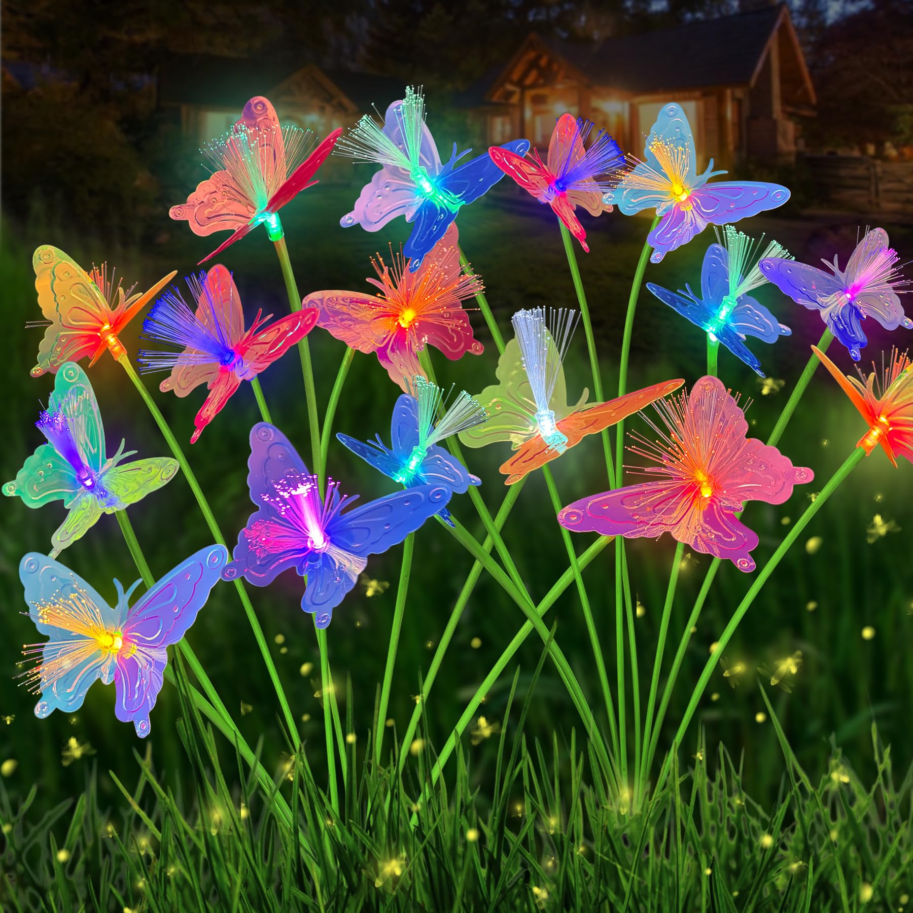 TZEKING Solar Garden Lights, 2 Pieces 16 LED Solar Lights Outdoor, Solar Butterfly Lights, IP65 Waterproof Outdoor