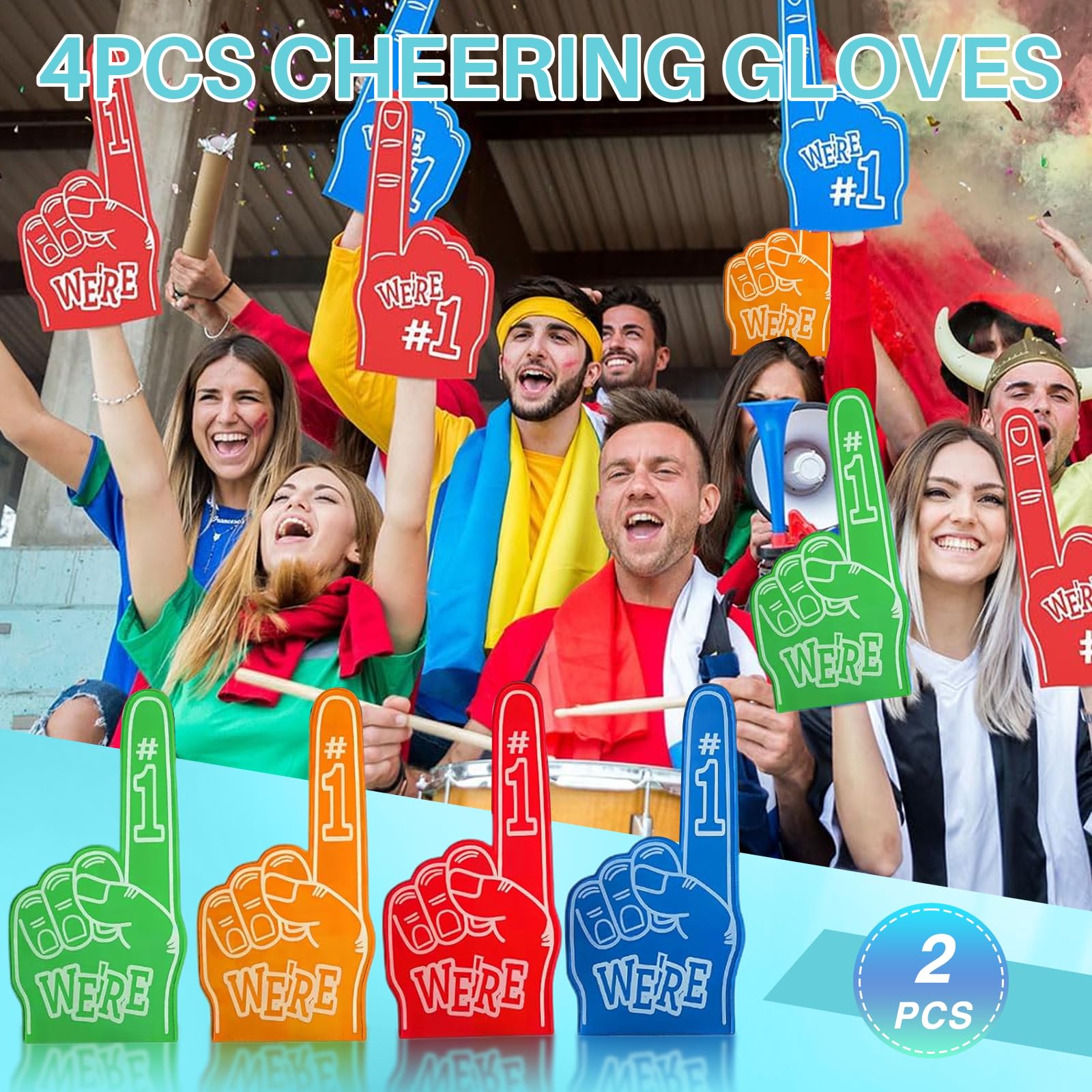 FunnAura 4 Pcs Gladiators Foam Finger, 4 Color Number 1 Giant Foam Hand for Sports Fan Accessories Party Props - Image 4