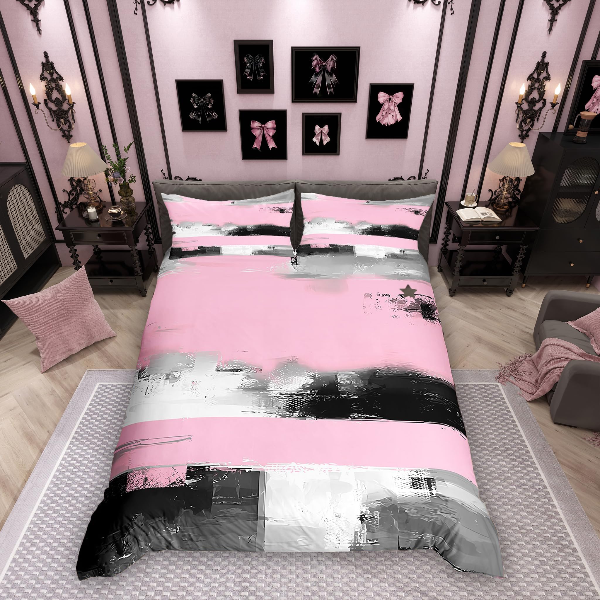 Homemissing Pink Geometrie Bettwäsche Set 135x200cm Moderne Kunst Abstrakt Bettbezug für Jungen Mädchen Minimalistische Farbe Block Betten Schlafzimmer Dekor mit 1 Kissenbezug