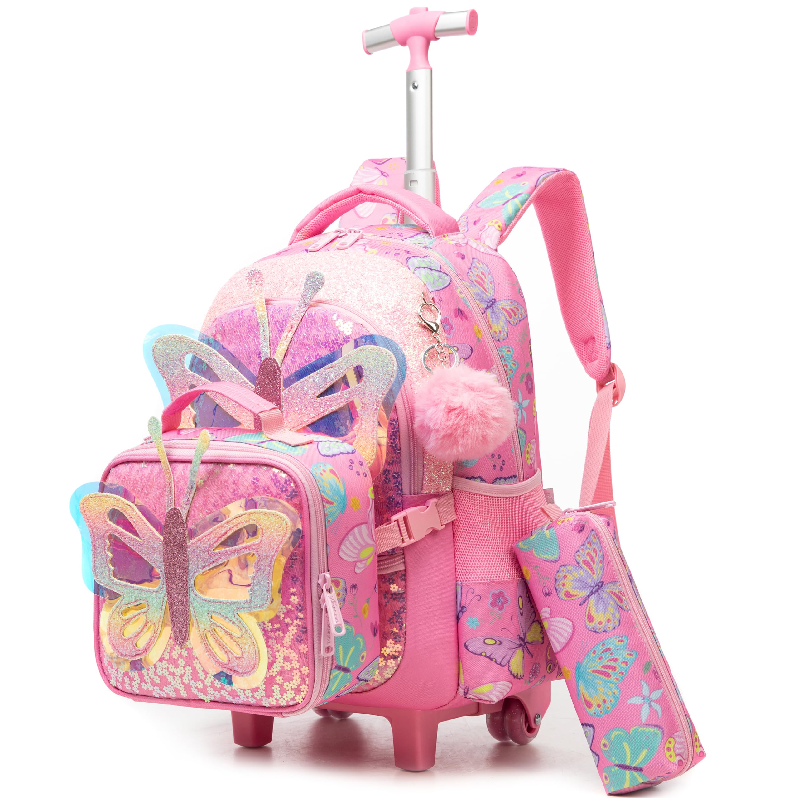 HTgroce Cartable a Roulette Fille Primaire, Cartables Scolaire Trolley Bag Sac à Dos avec roulettes Cartable Ensemble de Sac de Voyage pour L'école, Le Voyage, la randonnée.