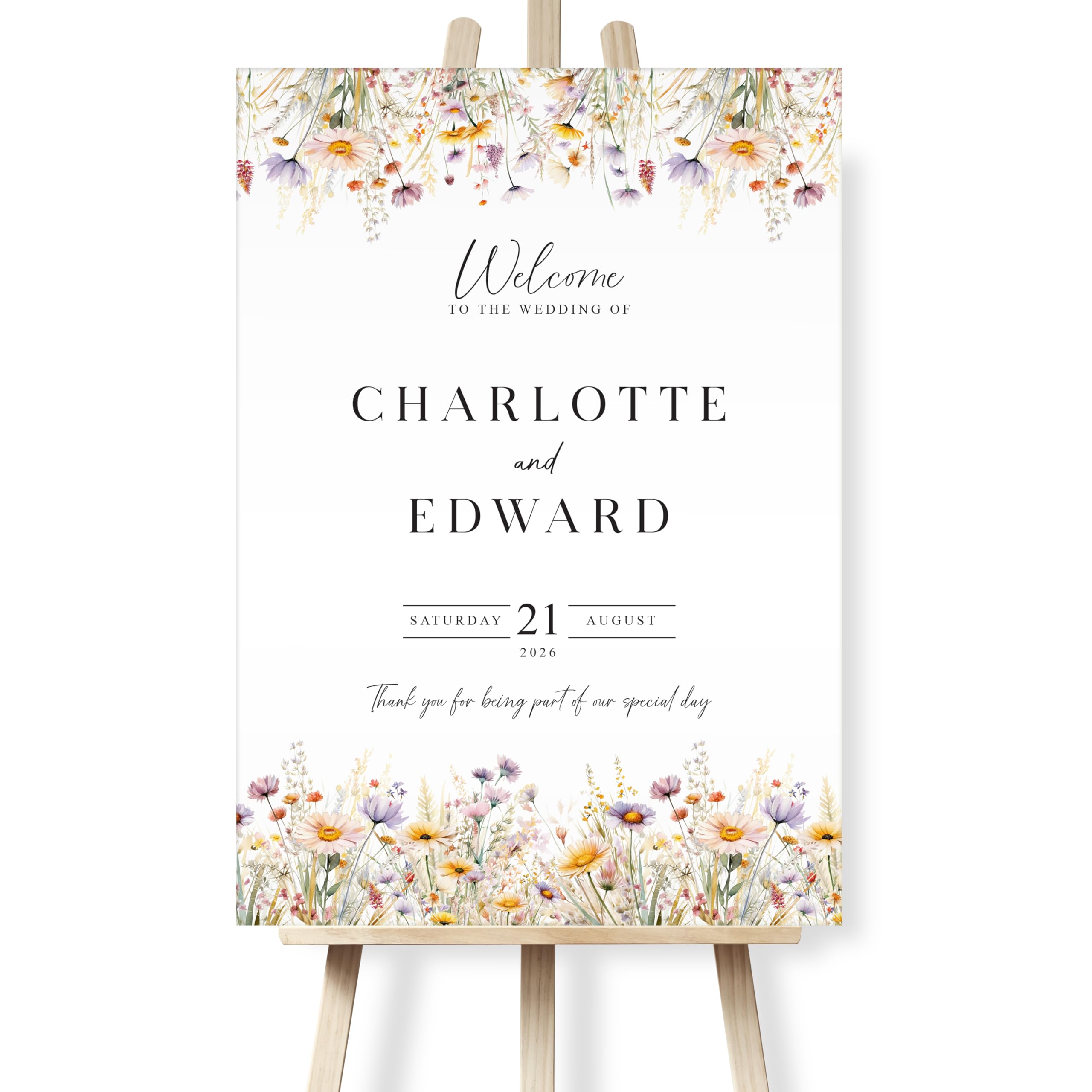 Wedding Welcome Signs - Various Designs - Sizes A1, A2 & A3. Foam Board, Canvas & Paper Versions. Wild Flowers Welcome Sign (Design 16)