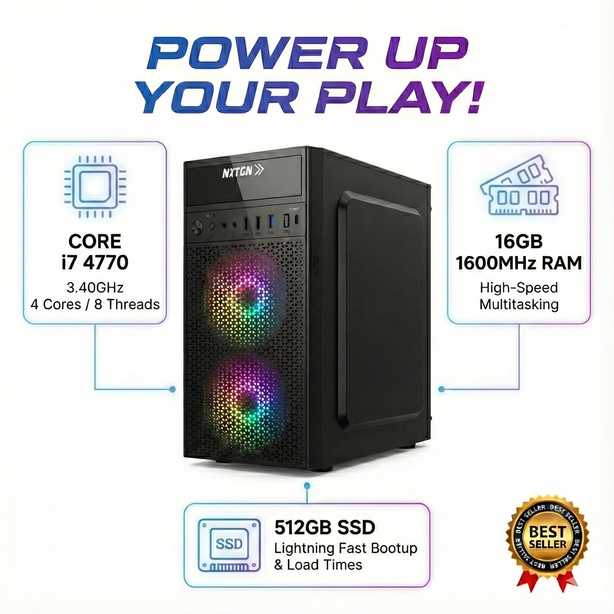 NXTGN Core i7 Desktop Computer PC | Core i7-4770 3.40Ghz| 16GB RAM | 512GB SSD | 5G WiFi & Bluetooth | HDMI, VGA, Ethernet | USB 3.0 | Windows 11 Pro & Office 21 Installed | 2 Year On-Site Warranty — Amazon image 2