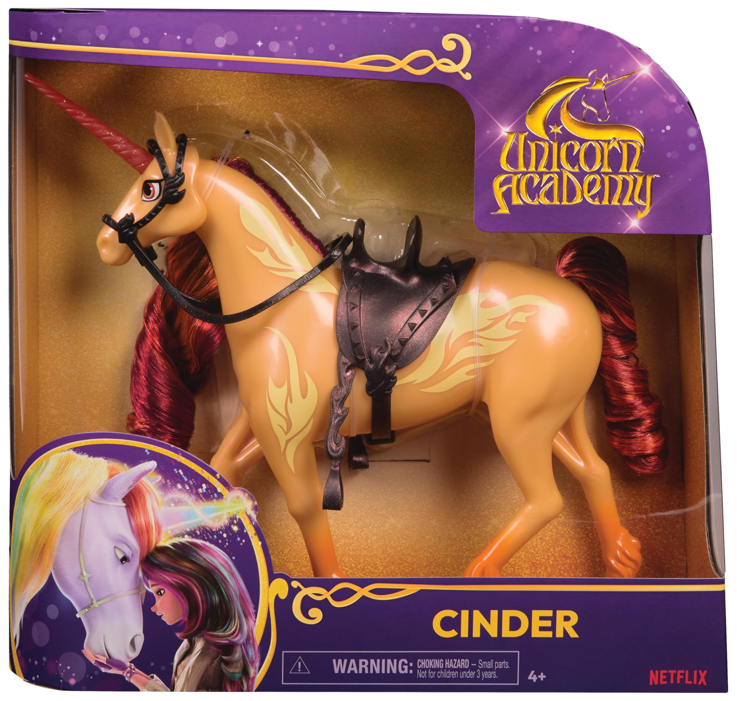 Unicorn Academy, Unicorno Cinder, 2 accessori da Equitazione,. Alto 27,9 cm, Compatibile con la bambola di Valentina, Bambole e Unicorni Giocattolo per Bambine dai 4 anni in su