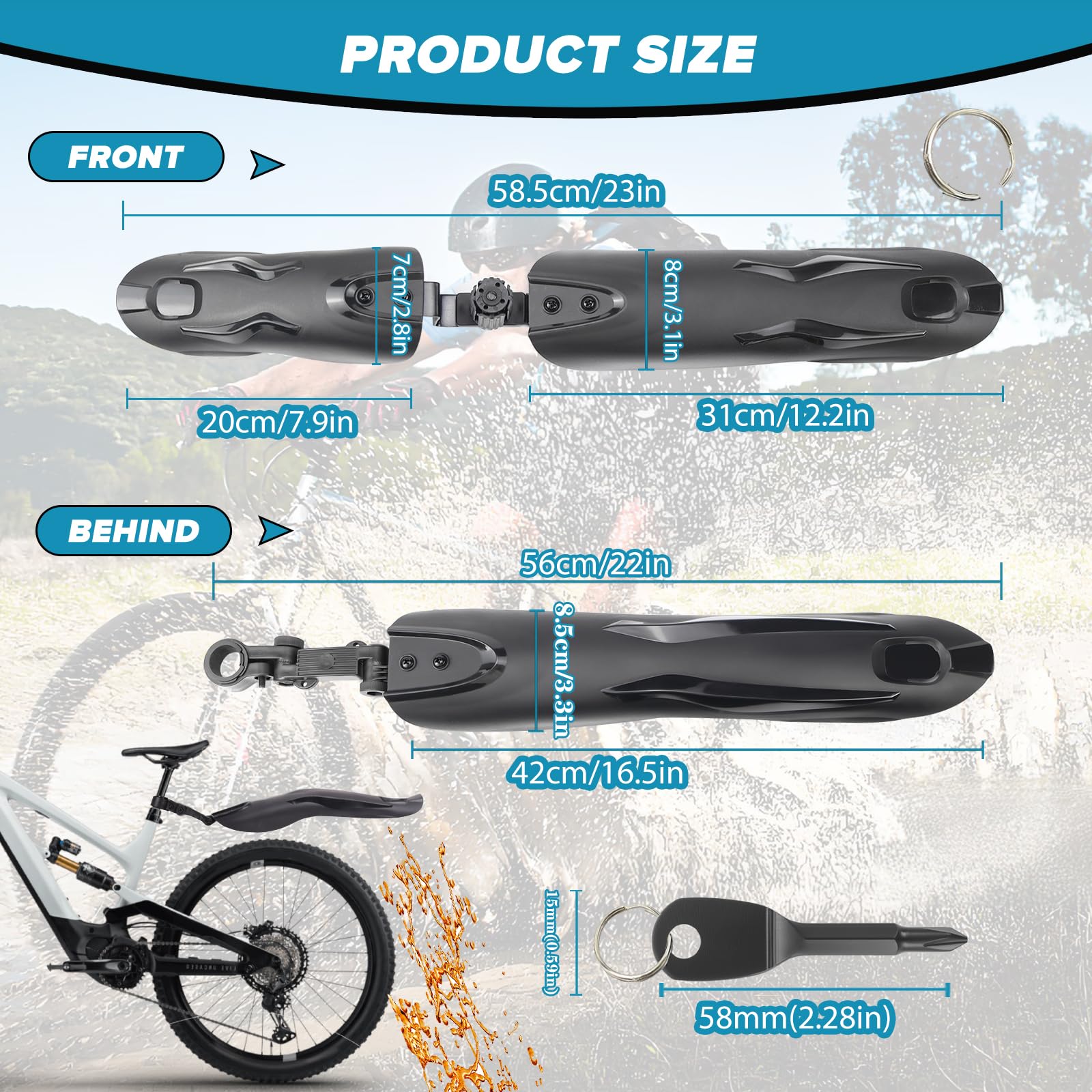 Parafango Bici Universali Parafango MTB Regolabile Regolabile Parafanghi Bici Set per 24-29 Pollici, Bicicletta Mudguard Anteriore e Posteriore per Mountain Bike, Bici da Corsa