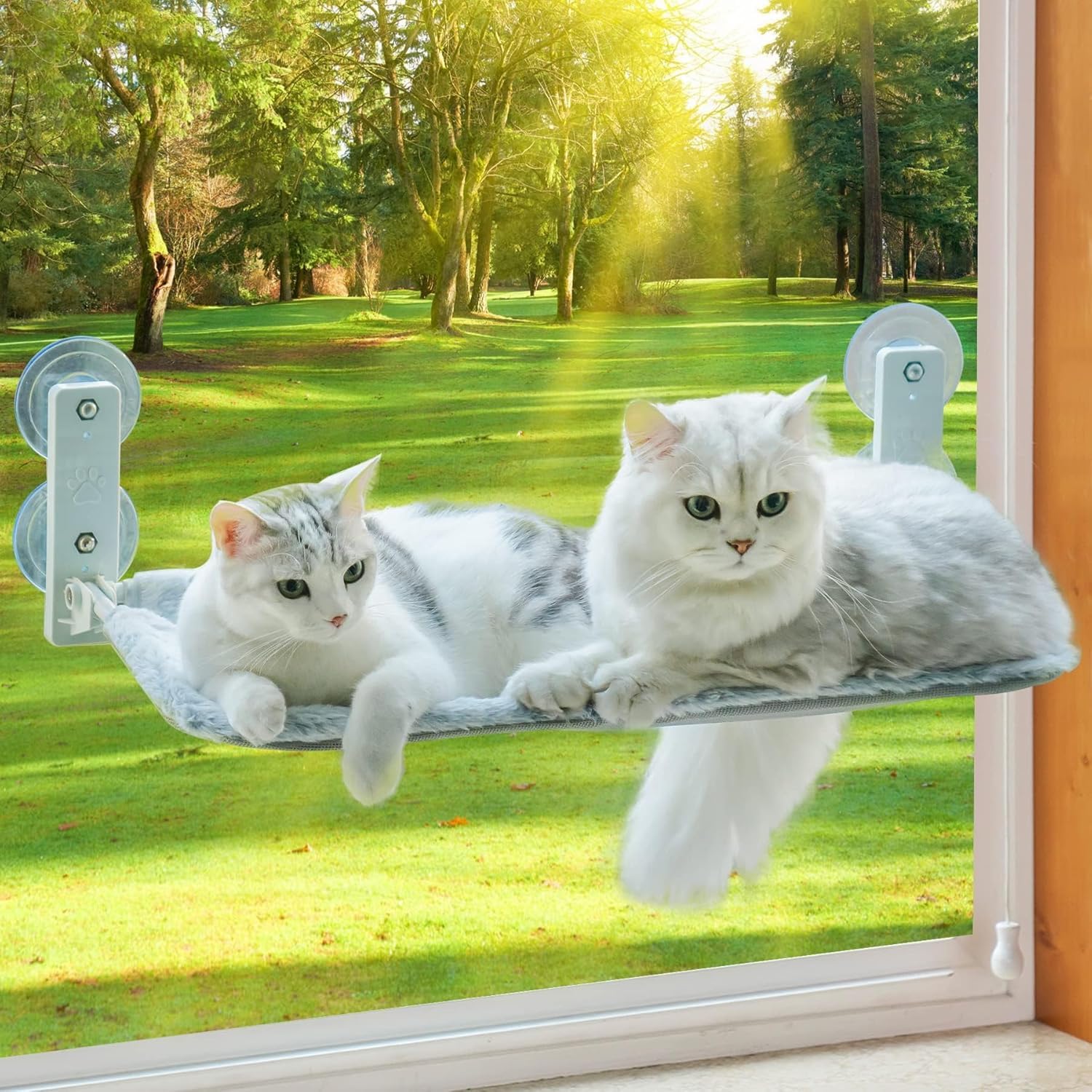 Hamac Chat Fenetre Pliable | Lit pour Chat avec Ventouses Renforcées | Tapis Réversible et Lavable Jusqu'à 18kg | Offert 3 Jouets + 2 ventouses de rechanges (Gris fenetre)