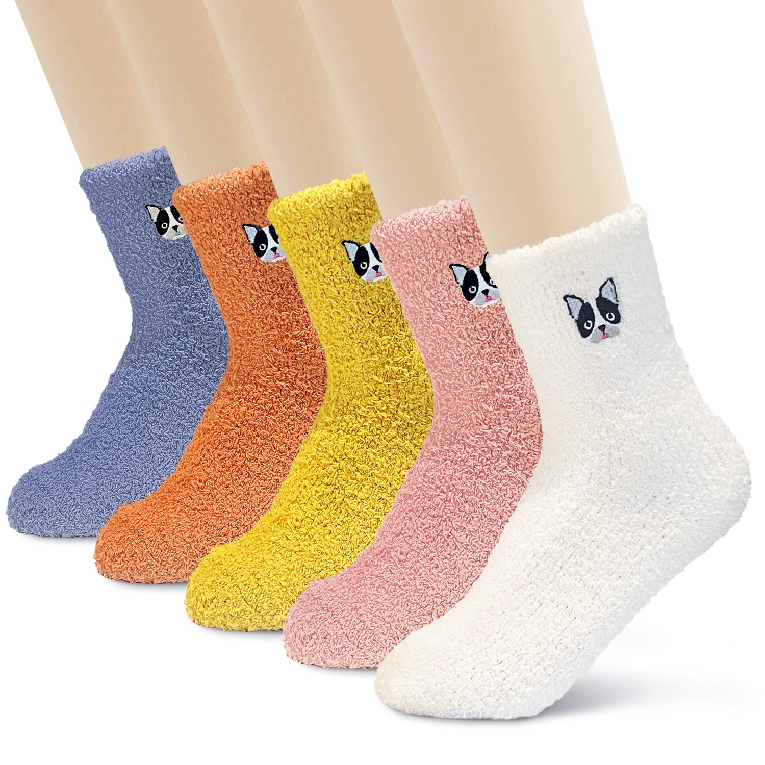Jinny's ShoppeJinny's Shoppe Women's Soft Fuzzy Fleece Warm Winter Ankle Socks Gift Set with Cute Character Embroidery 5 pack