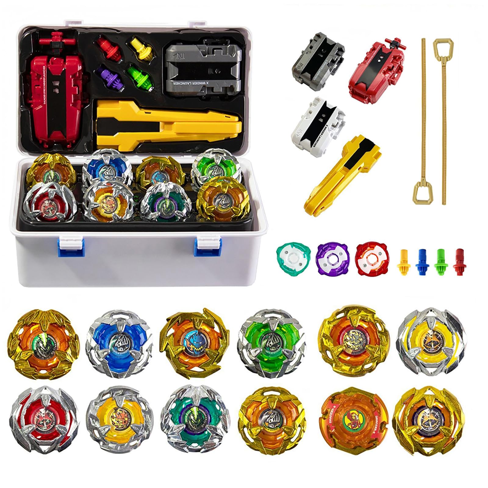 Battling Tops, 12 Kreisel, 3 Werfer, 1 Griff, 3 Mittelringe und 4 Basen, mit Aufbewahrungsbox, Geburtstagsgeschenk，BB