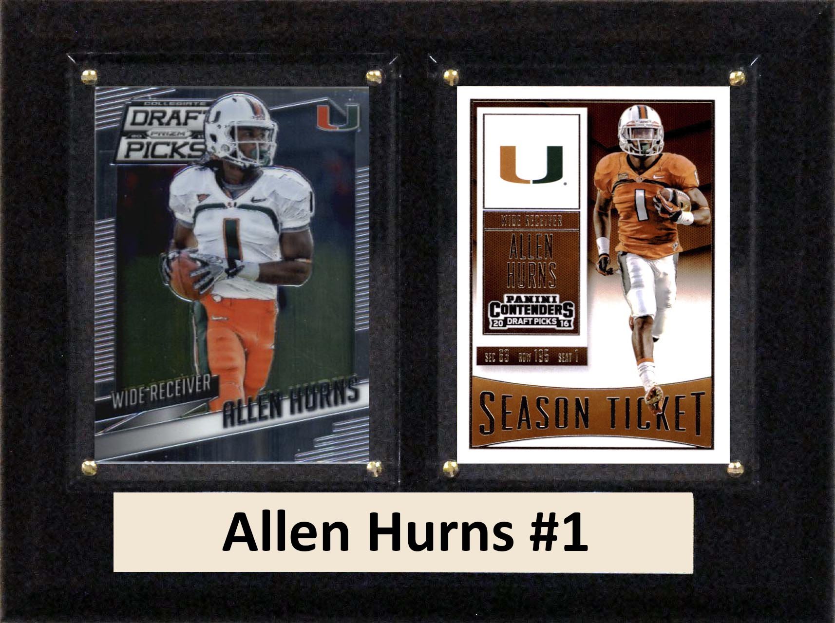 C&I Collectables NCAA Miami Hurricanes Men's Allen Hurns Two Card Plaque, Brown, 6