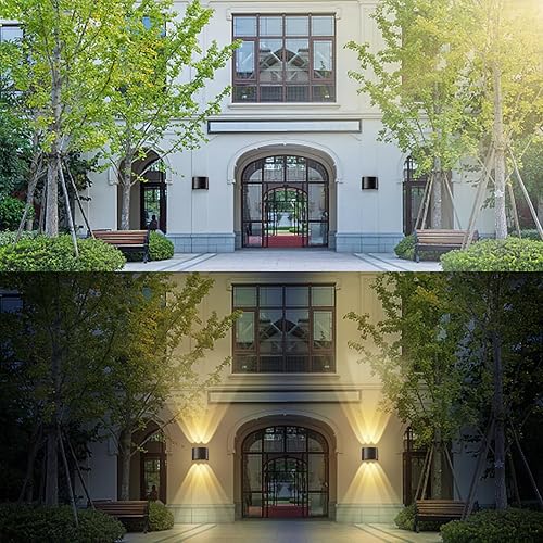 Miniatura 6 de LANFU Lámpara de pared moderna de 6 W para porche al aire libre, IP65 impermeable, luz cálida de 3000 K, aplique de pared negro para patios, jardín,