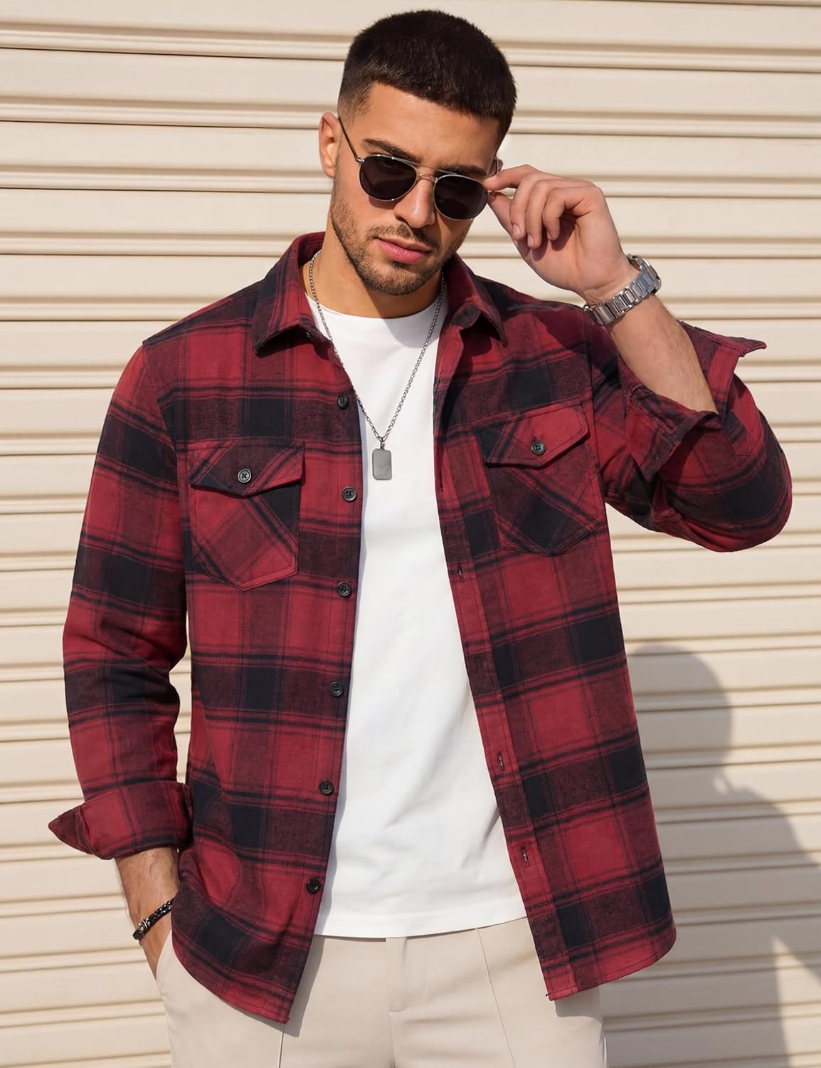 TACVASEN Men's Flannel Shirts Long Sleeve Button Down Soft Brushed Cotton Flannel Casual Plaid Spring Fall Shirt