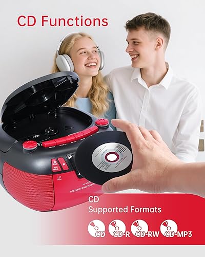 Miniatura 3 de Boombox - Reproductor de CD con Bluetooth y reproductor de cassette, radio AMFM portátil, entrada MP3USBAUX, sistema de sonido estéreo con