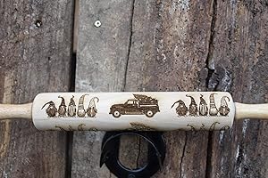 Gnome Group Elves And Truck Christmas 10 Inch Rolling Pin Pottery Embossed Cookie Press