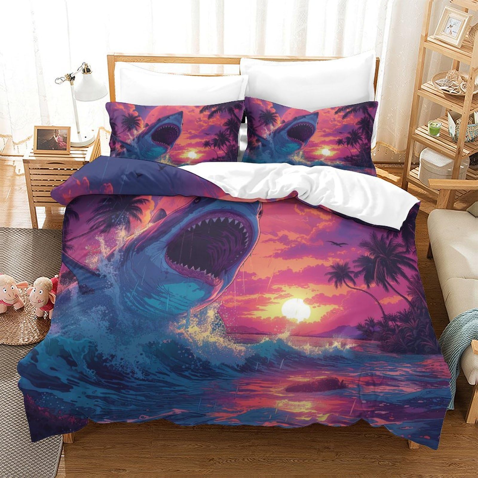 Housse de couette requin 3D imprimé parures de lit maison enfants super king 260x220cm