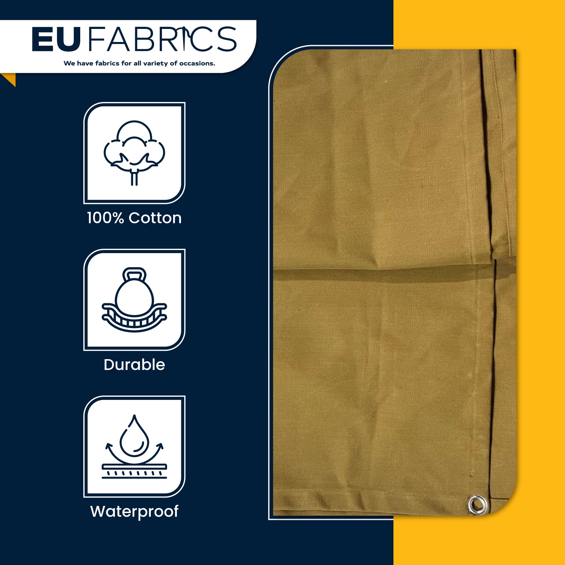 EU Fabrics Bâche en toile de coton | Housse imperméable et résistante pour meubles de jardin | Idéale pour bateau, tente et abri de camping | Bâche d'extérieur 100 % coton ciré (1,4 m x 2 m)