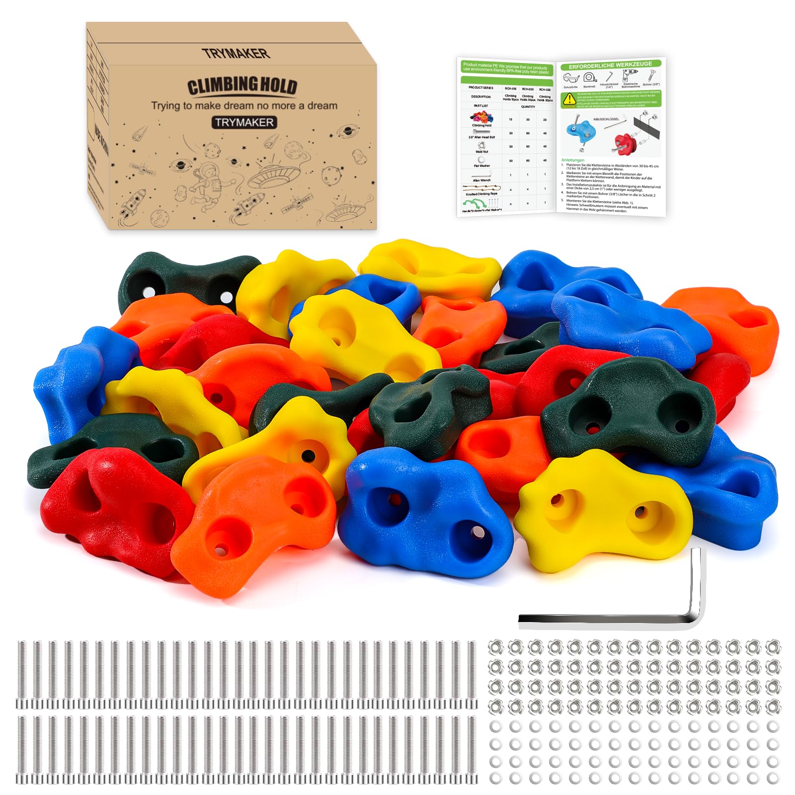 Trymaker Rock Climbing Holds, 30PCS Climbing Wall for Kids, Climbing Set for Adult Indoor and Outdoor(Small Size)