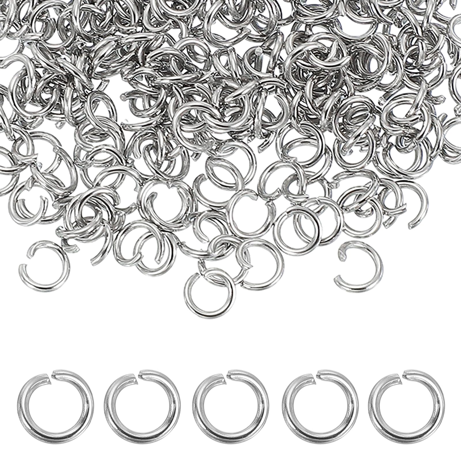 sourcing map 350pcs Open Jump Rings, 6mm Stainless Steel Split O Rings 1mm Thick Connector Ring for Bracelet Necklace Pendant Jewelry Keychain DIY Craft Making, Silver