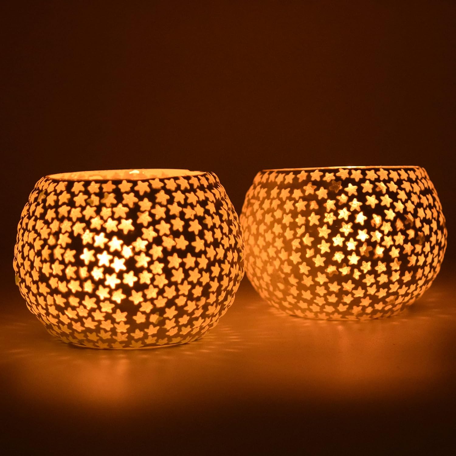 Buy CraftyVilla Mosaic Glass White Star Tealight Candle Holders (Pack