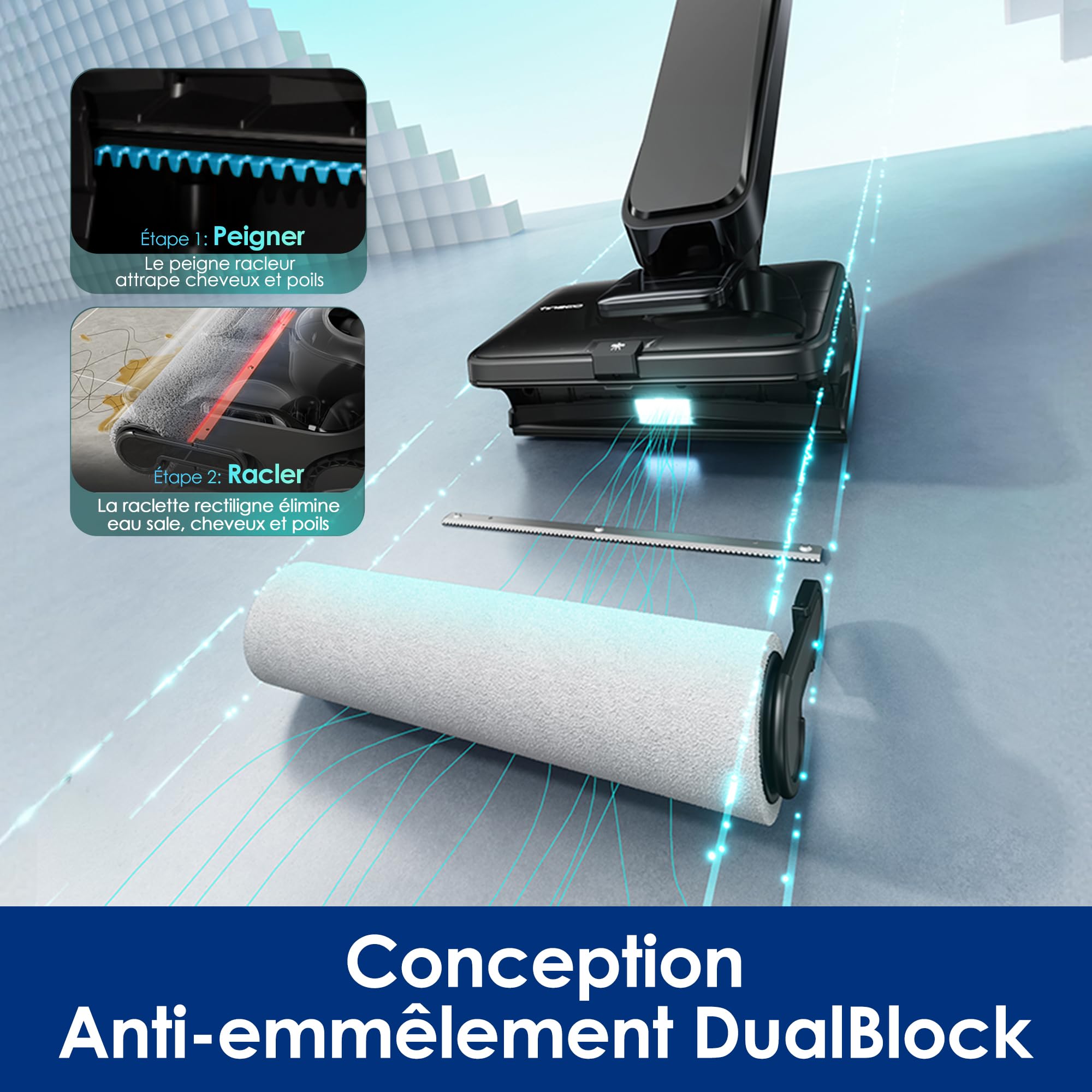 Tineco Floor One S9 Scientist Aspirateur Laveur StreakFree HydroBurst SmoothDrive 360° Anti-emmêlement DualBlock FlashDry 85°C autonomie 80min Nettoyage Bords 3 Faces 180° à Plat